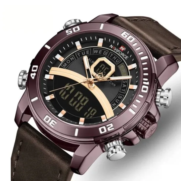 Naviforce NF9181L Dual Display Quartz Waterproof Men's watch – Dial Color: Rose, Strap Color: Brown – View 2