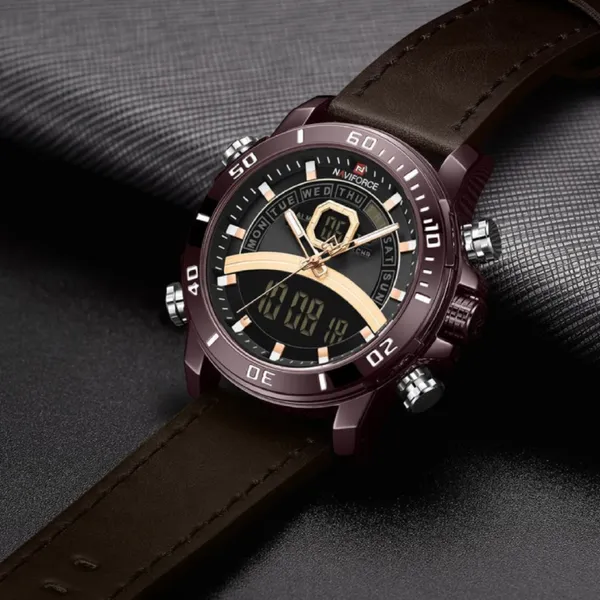 Naviforce NF9181L Dual Display Quartz Waterproof Men's watch – Dial Color: Rose, Strap Color: Brown – View 3
