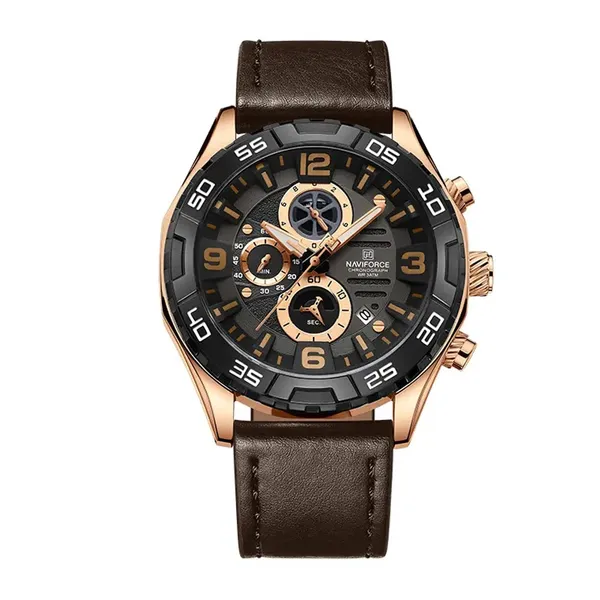 Naviforce NF8043 Elegance Stainless Steel Men's Watch – Dial Color: Rose, Strap Color: Brown – View 1