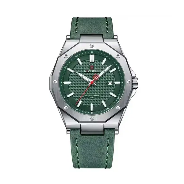 Naviforce NF9200 Luxury Genuine Leather Strap Quartz Movement Casual Fashion Men's Watch – Dial Color: Green, Strap Color: Green  – View 1