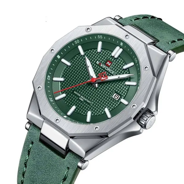 Naviforce NF9200 Luxury Genuine Leather Strap Quartz Movement Casual Fashion Men's Watch – Dial Color: Green, Strap Color: Green  – View 3