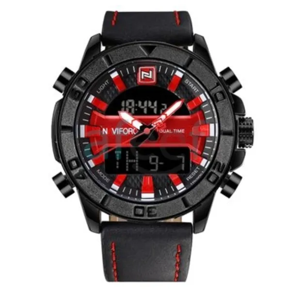 NAVIFORCE 9114 Waterproof Trendy Quartz Movement Men's Watch – Dial Color: Red, Strap Color: Black – View 1