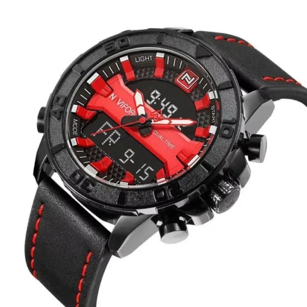 NAVIFORCE 9114 Waterproof Trendy Quartz Movement Men's Watch – Dial Color: Red, Strap Color: Black – View 2