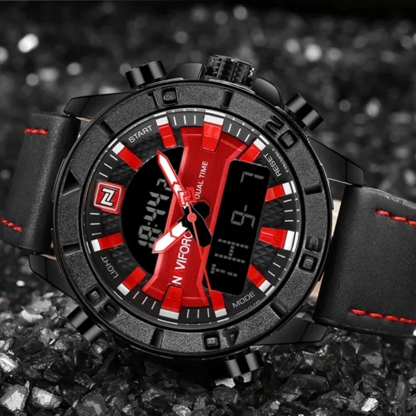 NAVIFORCE 9114 Waterproof Trendy Quartz Movement Men's Watch – Dial Color: Red, Strap Color: Black – View 3