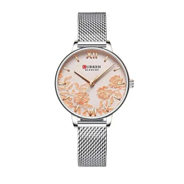 Curren 9065 Quartz Watch With Stainless Steel Strap for Women – Dial Color: Pink, Strap Color: Silver – View 1