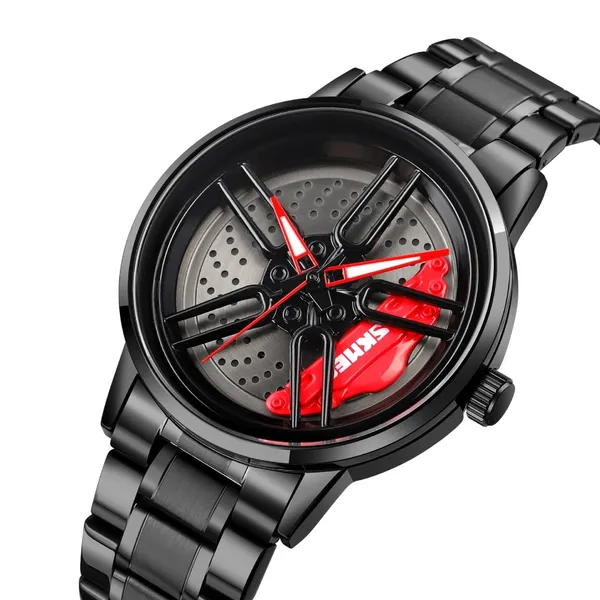 SKMEI 1990 Model-A Rolling Dial Analog Men's Watch – Dial Color: Red, Strap Color: Black – View 2