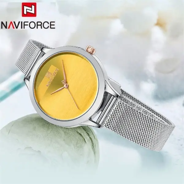 NAVIFORCE NF5027 Romantic Charming Quartz Luxury Stainless Steel Women Watches – Dial Color: Yellow, Strap Color: Silver – View 3