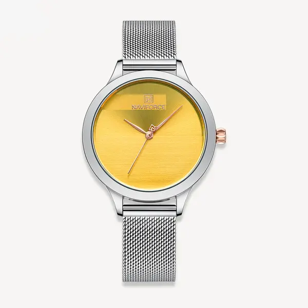 NAVIFORCE NF5027 Romantic Charming Quartz Luxury Stainless Steel Women Watches – Dial Color: Yellow, Strap Color: Silver – View 1