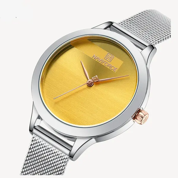 NAVIFORCE NF5027 Romantic Charming Quartz Luxury Stainless Steel Women Watches – Dial Color: Yellow, Strap Color: Silver – View 2