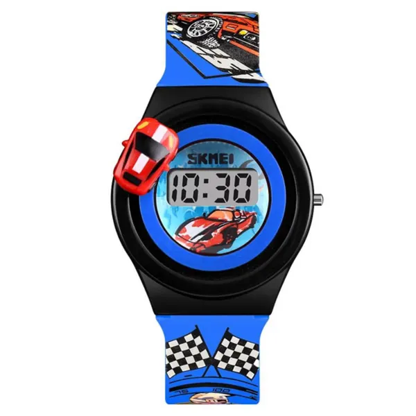 Skmei 1376 Fashion Car Digital Chronograph Plastic Kid's Watch – Dial Color: Black, Strap Color: Blue – View 1