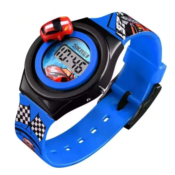 Skmei 1376 Fashion Car Digital Chronograph Plastic Kid's Watch – Dial Color: Black, Strap Color: Blue – View 2