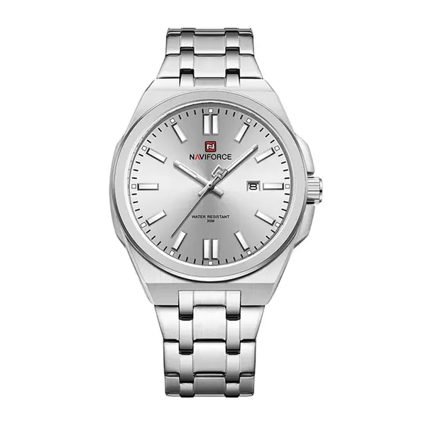 NAVIFORCE NF9226 Luminous Waterproof High-quality Quartz Men's Watch – Dial Color: White, Strap Color: Silver – View 1