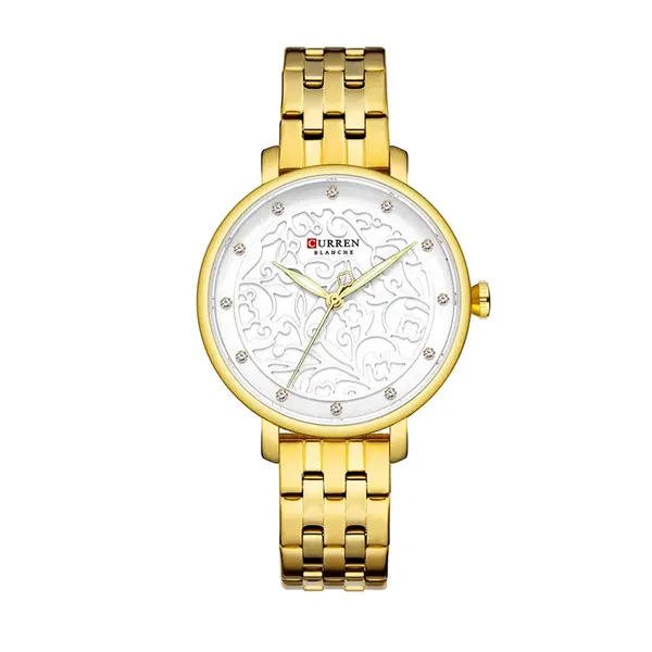 CURREN 9046 Stainless Steel Analog Watch For Women – Dial Color: White, Strap Color: Gold  – View 1