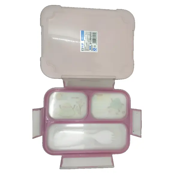 3-Compartment Leak-Proof Food-Grade Plastic Lunch Box – Color: Pink – View 2