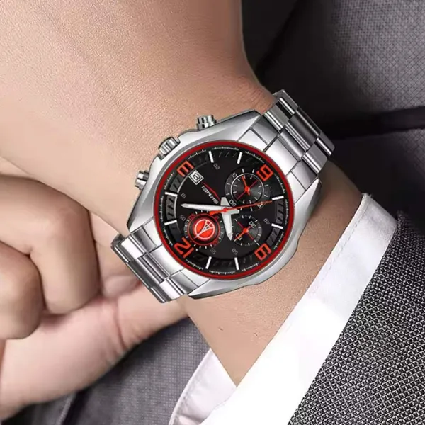 Skmei 9346 Multifunctional Quartz Men's Watch – Dial Color: Red, Strap Color: Silver – View 6