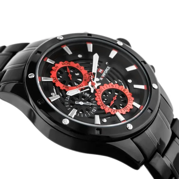 Naviforce NF9150 Luxury Steel Quartz Waterproof Sport Men's Watch – Dial Color: Red, Strap Color: Black – View 2