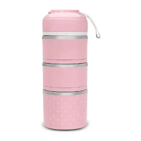 Multi-Color 3-Layer Leak-Proof Stainless Steel Lunch Box  – Color: Pink – View 1