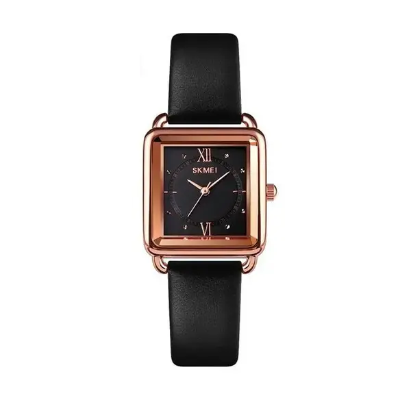 Skmei 1702 Small Square Dial Design Zinc Alloy Case Leather Women Lady Quartz Watch – Dial Color: Black, Strap Color: Black – View 1