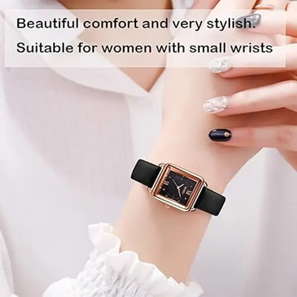Skmei 1702 Small Square Dial Design Zinc Alloy Case Leather Women Lady Quartz Watch – Dial Color: Black, Strap Color: Black – View 3