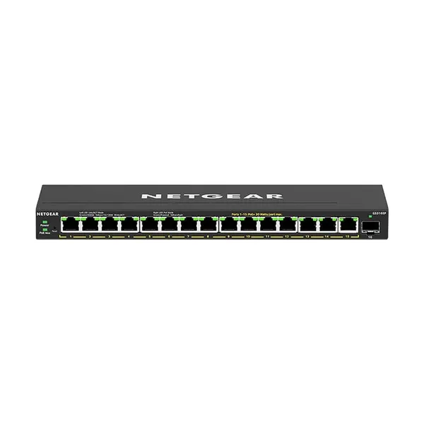 Netgear GS316EP 16 Port (15 Port PoE+ & 1 SFP Port) Gigabit Managed Networking Switch – View 1