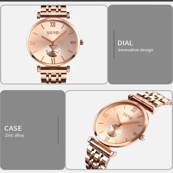 Skmei 9198 Stainless Luxury Quartz Women's Watch – Dial Color: Brown, Strap Color:  Brown  – View 3