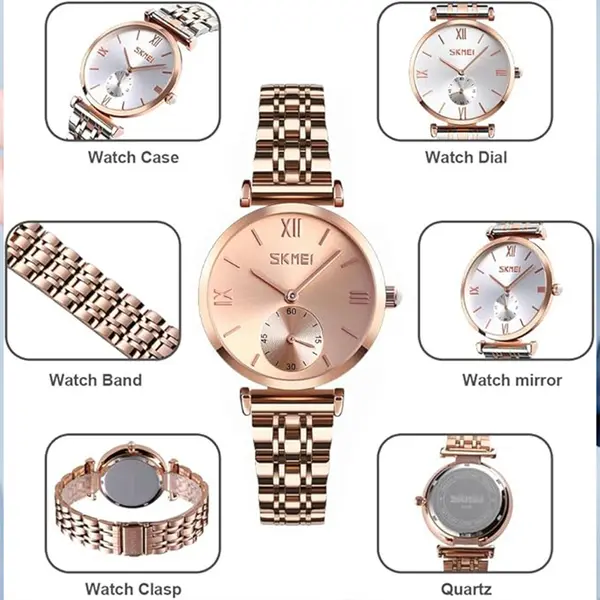 Skmei 9198 Stainless Luxury Quartz Women's Watch – Dial Color: Brown, Strap Color:  Brown  – View 4