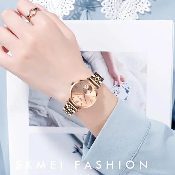 Skmei 9198 Stainless Luxury Quartz Women's Watch – Dial Color: Brown, Strap Color:  Brown  – View 5