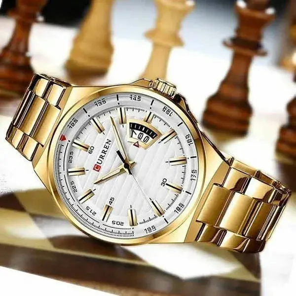 Curren 8375 Luxury Stainless Steel Analog Men's Watch – Dial Color: White, Strap Color: Gold – View 3