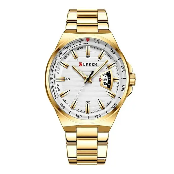 Curren 8375 Luxury Stainless Steel Analog Men's Watch – Dial Color: White, Strap Color: Gold – View 1
