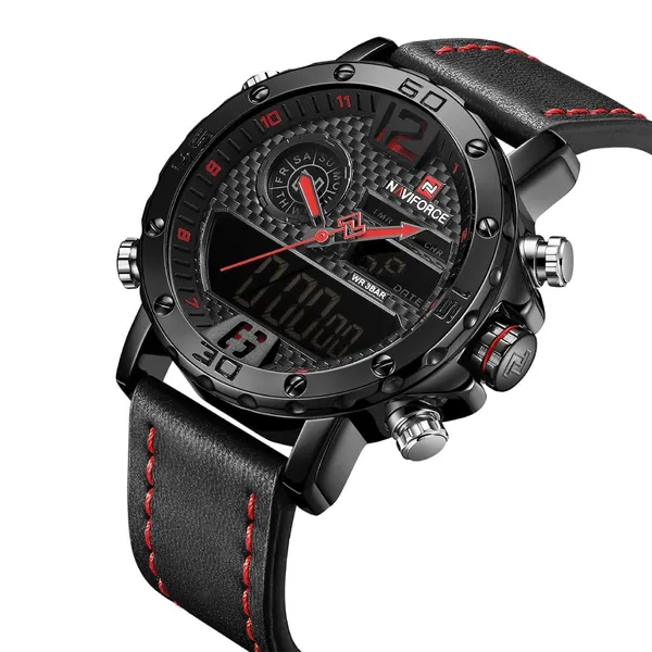 NAVIFORCE NF9134 PU Leather Analog Digital Sports Men's Watch – Dial Color: Red, Strap Color: Black – View 2