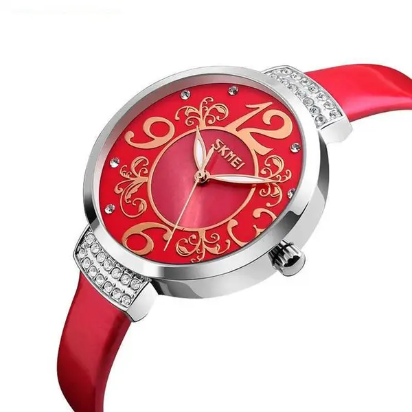 Skmei 9160 Genuine Leather Multi-Color Fashion Women Wrist Watch – Dial Color: Red, Strap Color: Red – View 2