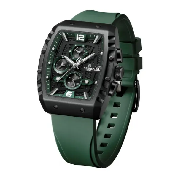 Naviforce NF8025 Quartz Silicone Chronograph Sports Men's Watch – Dial Color: Green, Strap Color: Green  – View 3