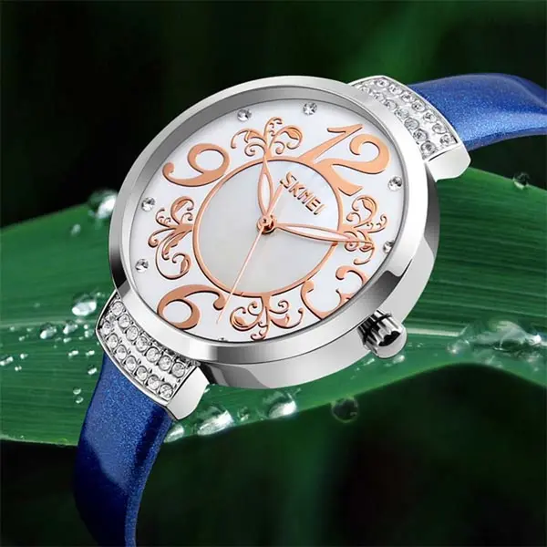 Skmei 9160 Genuine Leather Multi-Color Fashion Women Wrist Watch – Dial Color: Blue, Strap Color: Blue – View 2