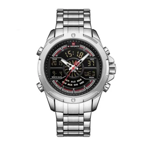 NAVIFORCE NF9170 Stainless Steel Dual Time Men's Watch – Dial Color: Black, Strap Color: Silver – View 1
