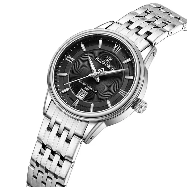 Naviforce NF8040 High Quality Stainless Steel Classic Quartz Fashion Couple's Watch – Dial Color: Black, Strap Color: Silver – View 2