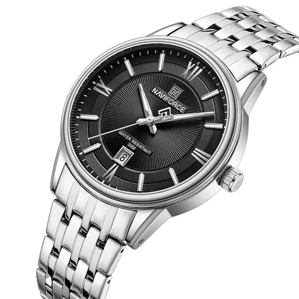 Naviforce NF8040 High Quality Stainless Steel Classic Quartz Fashion Couple's Watch – Dial Color: Black, Strap Color: Silver – View 3