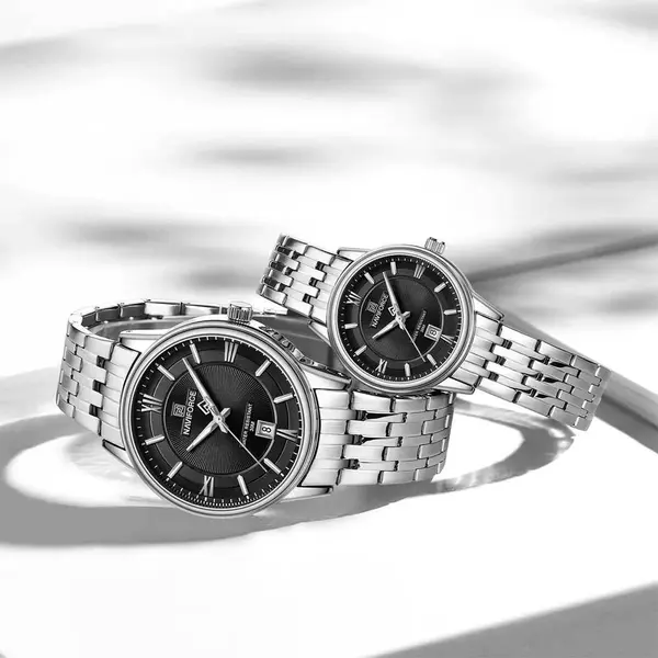 Naviforce NF8040 High Quality Stainless Steel Classic Quartz Fashion Couple's Watch – Dial Color: Black, Strap Color: Silver – View 4