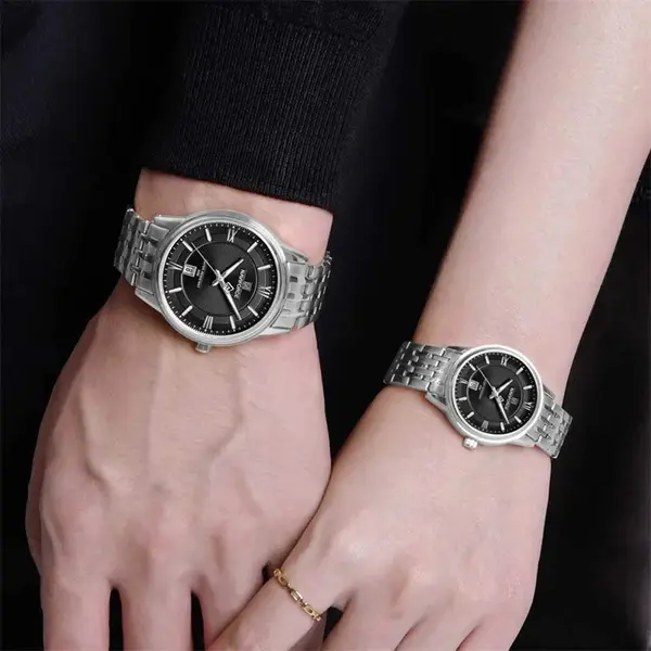 Naviforce NF8040 High Quality Stainless Steel Classic Quartz Fashion Couple's Watch – Dial Color: Black, Strap Color: Silver – View 5