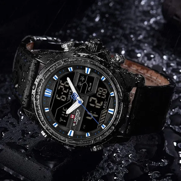 NAVIFORCE NF9138L PU Leather Dual Time Wrist Men's Watch – Dial Color: Blue, Strap Color: Black – View 5