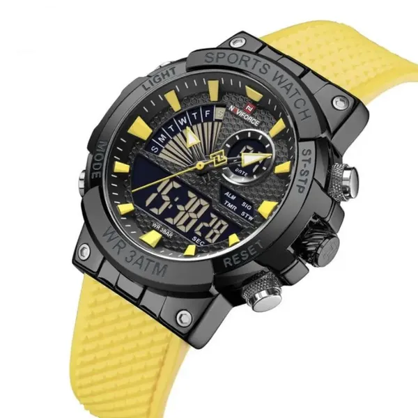 NAVIFORCE NF9219 Luxury Fashion Quartz Analog Digital Men's Watch – Dial Color: Black, Strap Color: Yellow – View 2