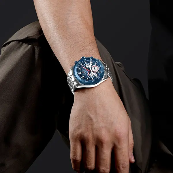 Naviforce NF9222 Luxury Stainless Steel Quartz Analog Men's Watch – Dial Color: Blue, Strap Color: Silver – View 4