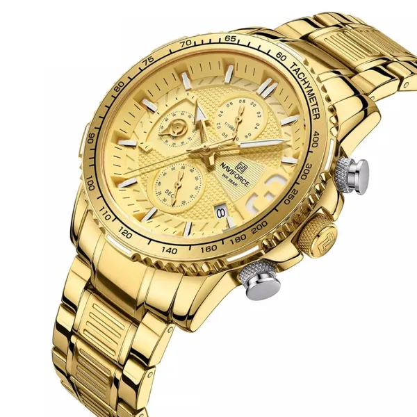 NAVIFORCE NF8017 Multifunction Stainless Steel Quartz Men's Watch – Dial Color: Gold, Strap Color: Gold  – View 2