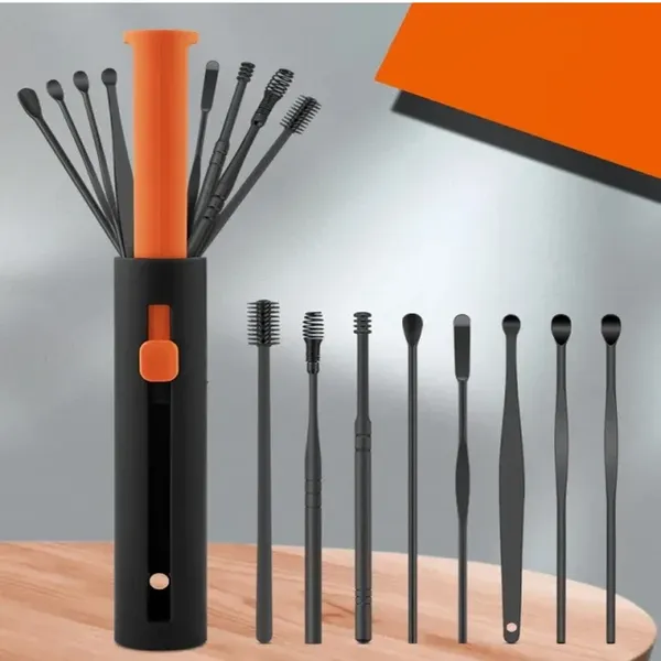 8 Pcs/Set Push Pull Ear Pick Stainless Steel Ear Pick Set Ear Wax Removal Kit – View 2