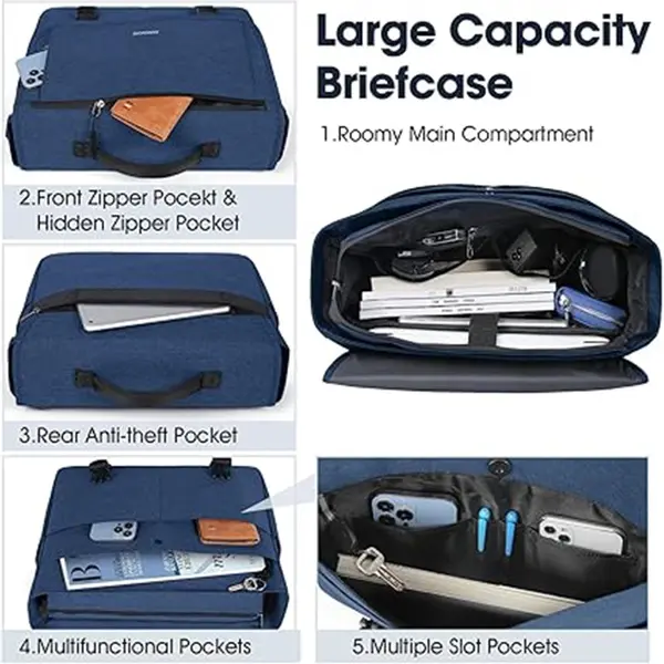 RAINSMORE Water Resistant Casual Satchel Office Work Bag – Color: Blue – View 2