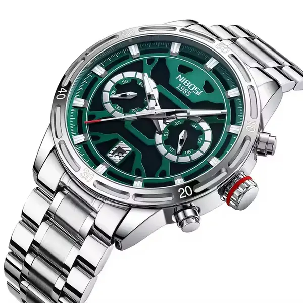 Nibosi 2537 Analogue Stainless Steel & Waterproof Men’s Watch – Dial Color: Green, Strap Color: White – View 2