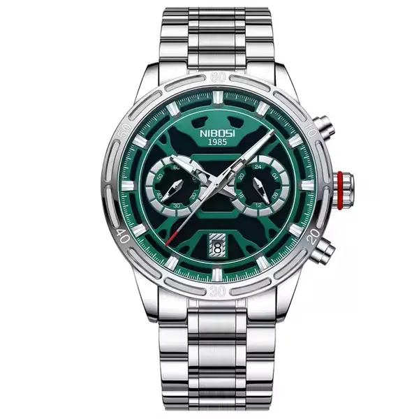 Nibosi 2537 Analogue Stainless Steel & Waterproof Men’s Watch – Dial Color: Green, Strap Color: White – View 1