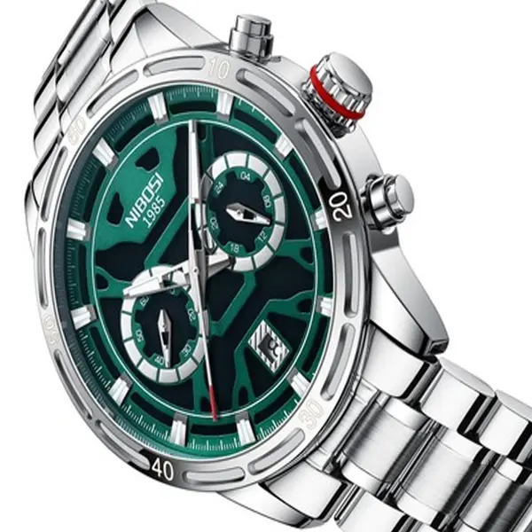 Nibosi 2537 Analogue Stainless Steel & Waterproof Men’s Watch – Dial Color: Green, Strap Color: White – View 3