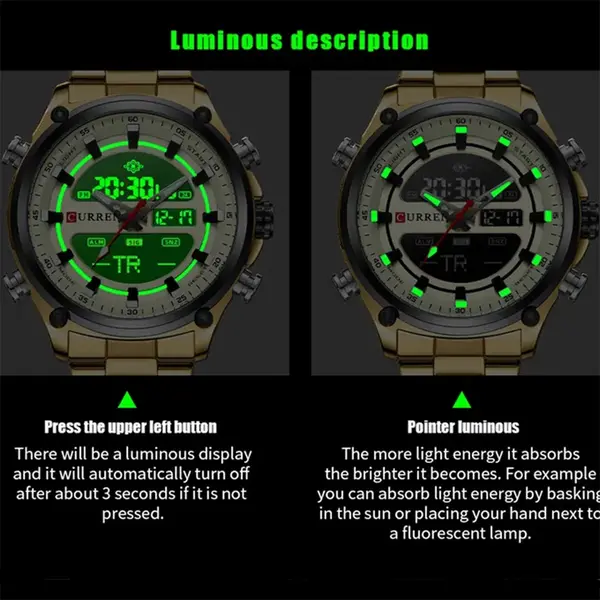 Curren 8404 Stainless Steel Dual Movement Military Men's Watch – Dial Color: Gold, Strap Color: Gold – View 5