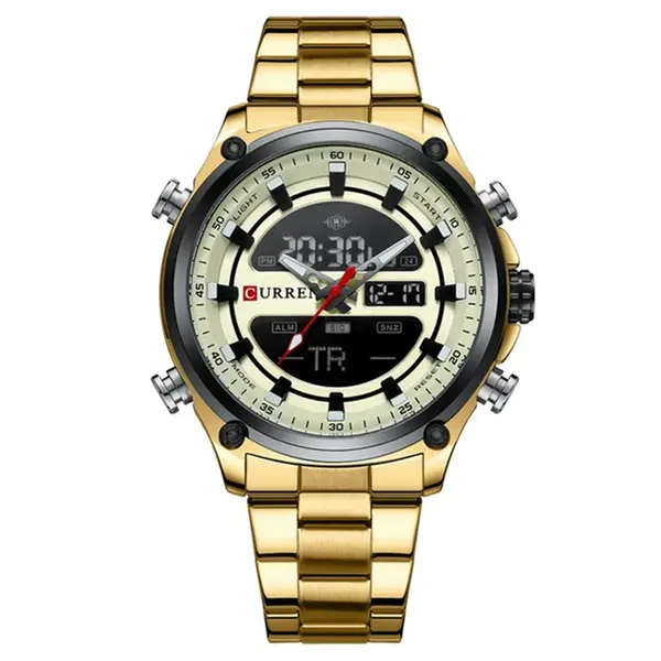 Curren 8404 Stainless Steel Dual Movement Military Men's Watch – Dial Color: Gold, Strap Color: Gold – View 1