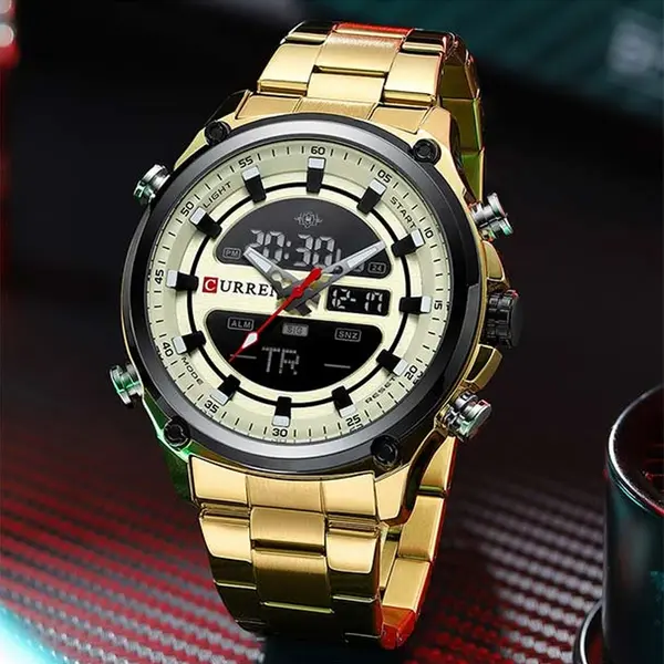 Curren 8404 Stainless Steel Dual Movement Military Men's Watch – Dial Color: Gold, Strap Color: Gold – View 4